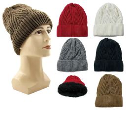 24 Bulk Mens Winter Beanie Hat With Fuzzy Interior