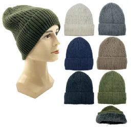 24 Bulk Mens Winter Beanie Hat With Fuzzy Interior