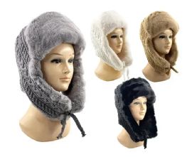 24 Bulk Womens Winter Hat With Ear Muffs Fuzzy Interior