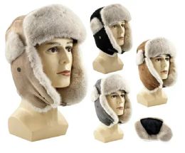 24 Bulk Mens Winter Trapper Hat With Fuzzy Interior