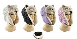 24 Bulk Womens Winter Trapper Character Hat With Fuzzy Interior