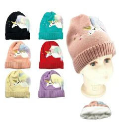 24 Bulk Kids Winter Unicorn Beanie Fuzzy Interior