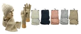 12 Bulk Womens Winter Knit 3 Piece Hat Glove Scarf Set
