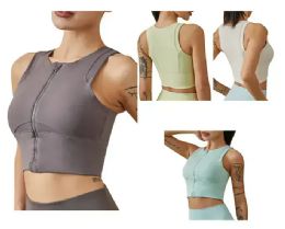 36 Bulk Womens Assorted Sleeveless Zip Up Workout Yoga Tank Top