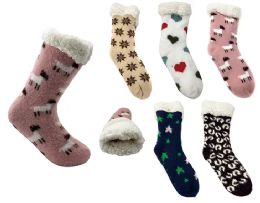36 Bulk Assorted Slipper Sock Fuzzy Lined Interior