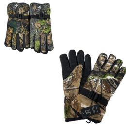 24 Bulk Men's FleecE-Lined Snow Gloves [camo] Grip Palm