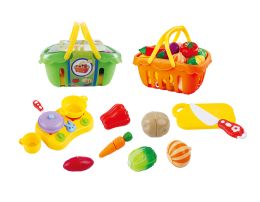 24 Bulk 11" Basket Cutting Food With Accessories 20 Pcs Set Play Set (2 Asstd. Colors)