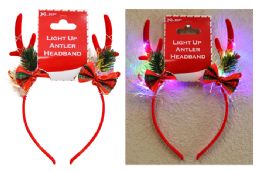 12 Bulk Christmas Antler Headband With Led Lights