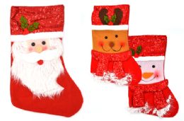 12 Bulk Christmas Sequin Stocking With Character (15")