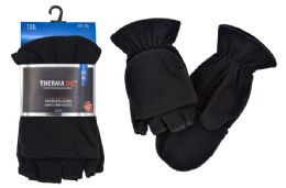 12 Bulk Convertible Fingerless Fleece Gloves (black)