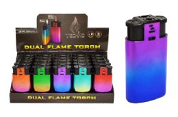 24 Bulk Dual Flame Lighter (flame & Torch) (rainbow Metallic)