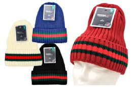 12 Bulk Knit Hat With Thermal Lining (red/green Stripe)