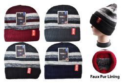 12 Bulk Knit Hat With Thermal Lining (striped)
