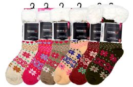 12 Bulk Knit Sherpa Socks With Grips (assorted)