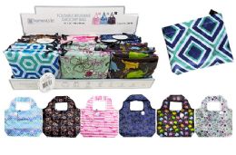 24 Bulk Reusable Shopping Bag In Pouch (designs) (medium)