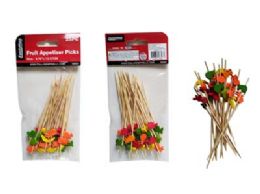 96 Bulk Bamboo 25-Piece Fruit Appetizer Picks In 2 Assorted Fruit Designs