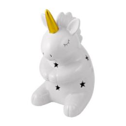 6 Bulk White With Gold Horn Ceramic Unicorn With Cut Out Stars And Led Lighting C/p 6