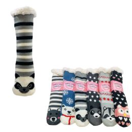 12 Bulk PlusH-Lined Non Slip Sherpa Socks