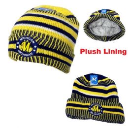 12 Bulk Knitted PlusH-Lined Varsity Cuffed Hat [seal] Michigan