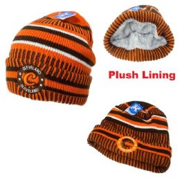 12 Bulk Knitted PlusH-Lined Varsity Cuffed Hat [seal] Cleveland