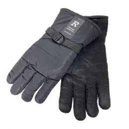 24 Bulk Men's Lined Waterproof Snow Gloves Black Only