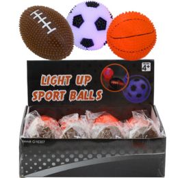 24 Bulk Sport Ball Spikey Bouncing LighT-Up 3ast 2.75in Football/soccer/basketball In 12pc Pdq
