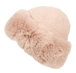 12 Bulk Winter Knit Faux Fur Hats W/ Sherpa Lining