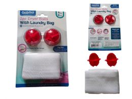 96 Bulk Plastic 2-Piece Dryer Balls With Laundry Bag In White And Red