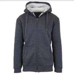 12 Bulk Mens Charcoal Fleece Line Sherpa Hoodies Assorted Sizes