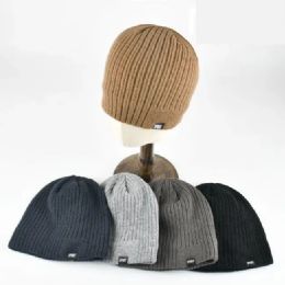 36 Bulk Plush Lined Knit Ribbed Beanie Solid Colors