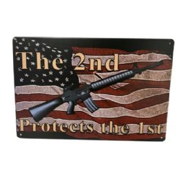 10 Bulk 11.75"x8" Metal Sign - The 2nd Protects The 1st (flag/firearm)