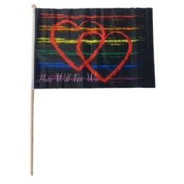 24 Bulk 12"x18" Stick Flag (hate Will Not Win) Rainbow Pride/double Heart