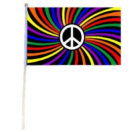 24 Bulk 12"x18" Stick Flag (rainbow Peace Swirl)