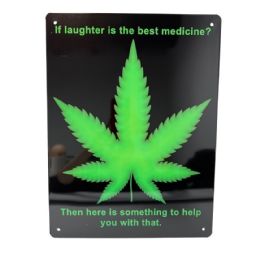 5 Bulk 16"x12" Metal Sign - Laughter Is The Best Medicine (pot Leaf)