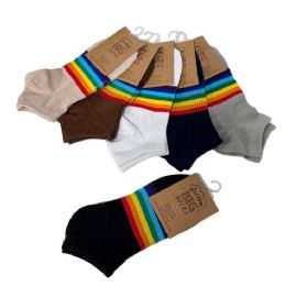 24 Bulk 100% Cotton Ankle Socks (rainbow) Mens 10-13