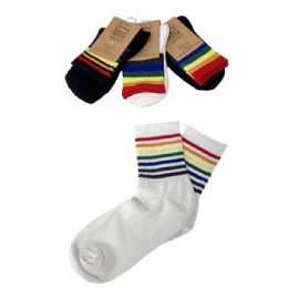 24 Bulk 100% Cotton Quarter Socks (rainbow) Mens 10-13