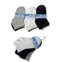 24 Bulk 3pc Child's Ankle Socks Size 2-4 (black/gray/white)