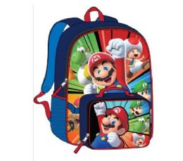 24 Bulk Backpack W/ Lunch Box - 16" Mario