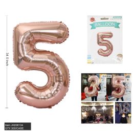 300 Bulk 34" Aluminum Balloon Pink Color Number "5