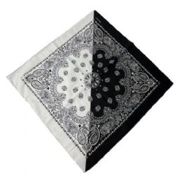 24 Bulk Bandana - Black/white Paisley Diagonal Split