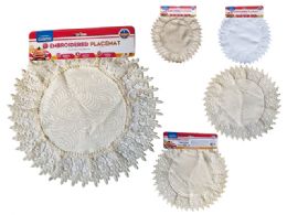 144 Bulk HigH-Quality Fabric Round Embroidered Placemats 3 Assorted Colors