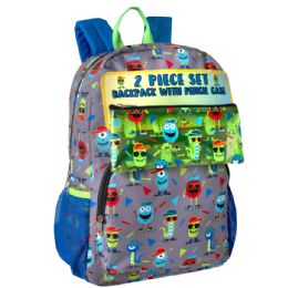 24 Bulk 17 Inch Monster Printed Backpack With Pencil Case