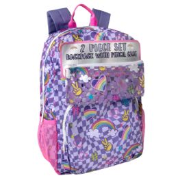 24 Bulk 17 Inch Rainbow Printed Backpack With Pencil Case