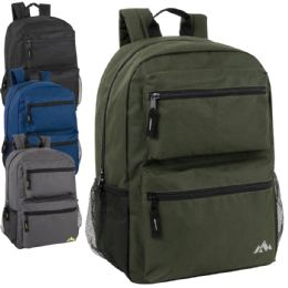 24 Bulk Trailmaker 17 Inch Double Front Pocket Backpack - 4 Colors