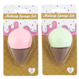 24 Bulk Makeup Blender Sponge 2pc Novelty Ice Cream Cone Shape 3asst Blc