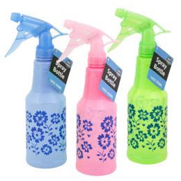 24 Bulk Spray Bottle 16oz 3asst Solid Color W Floral Print Pink/blue/green