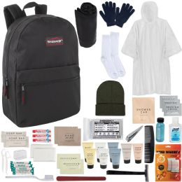 12 Bulk Warm Essential 45-Piece Homeless Care Hygiene Kit With Backpack Blanket Rain Poncho & Socks