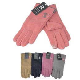 24 Bulk Ladies Lined Touch Screen Fashion Gloves [button Accent]