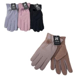 24 Bulk Ladies Touch Screen Waterproof Gloves [fleece Palm] Pompom