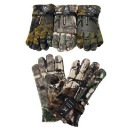 24 Bulk Men's Extra Warm Fleece Gloves With Zipper Pocket [camo]